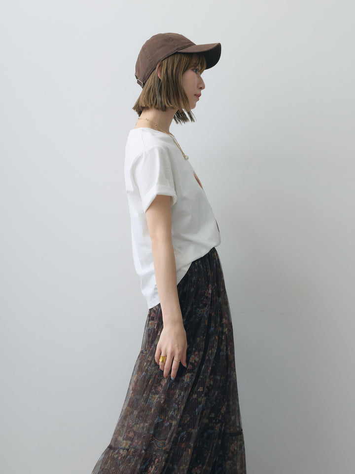 [SET]ピーチフォトTEE+フラワーチュールギャザースカート(2set)