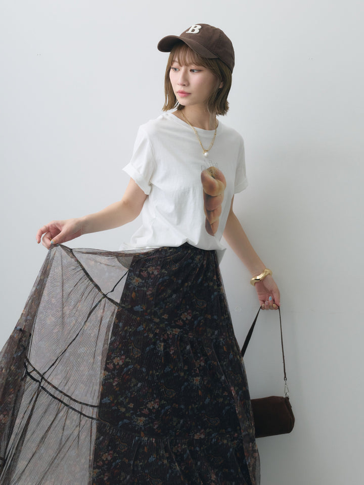 [SET]ピーチフォトTEE+フラワーチュールギャザースカート(2set)
