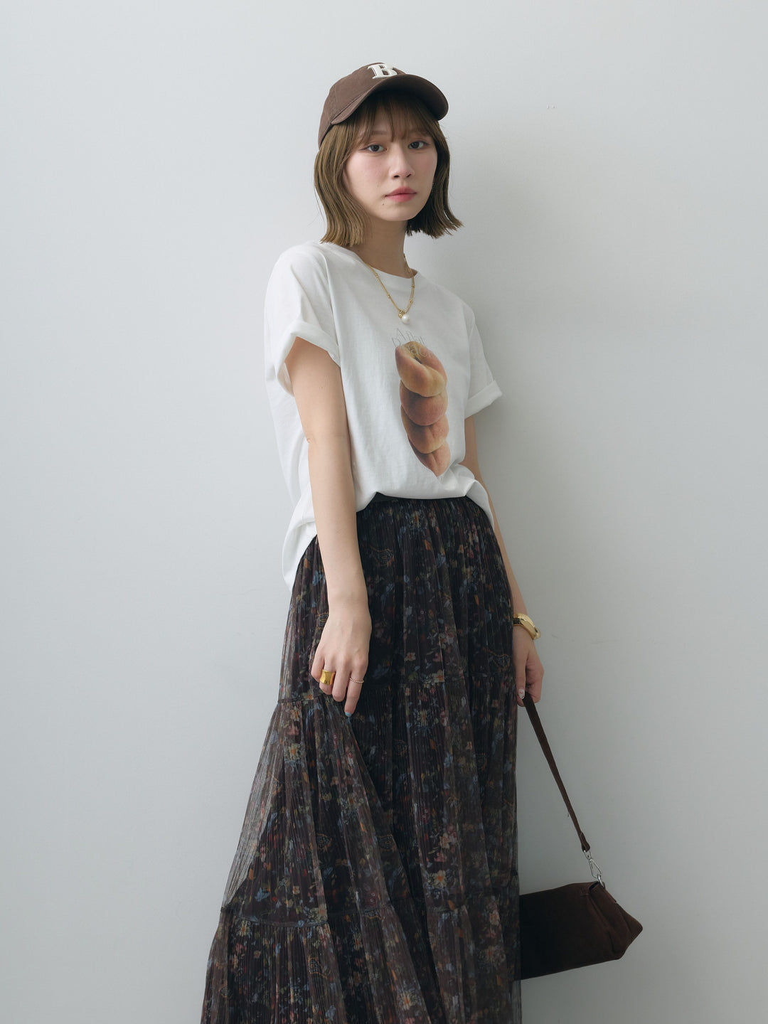 [SET]ピーチフォトTEE+フラワーチュールギャザースカート(2set)