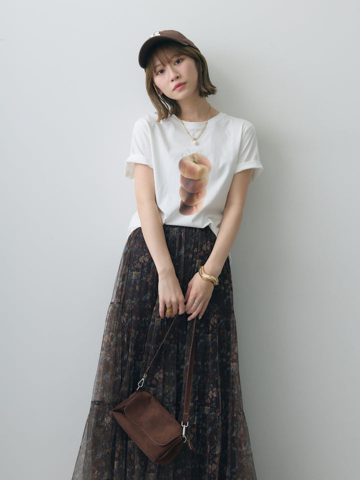[SET]ピーチフォトTEE+フラワーチュールギャザースカート(2set)