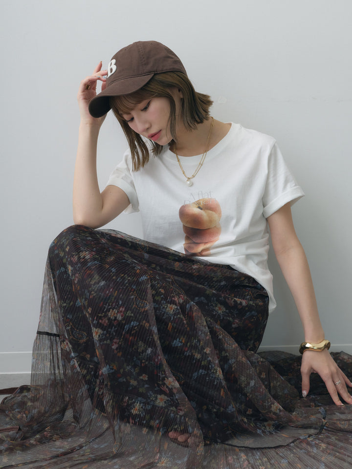 [SET]ピーチフォトTEE+フラワーチュールギャザースカート(2set)