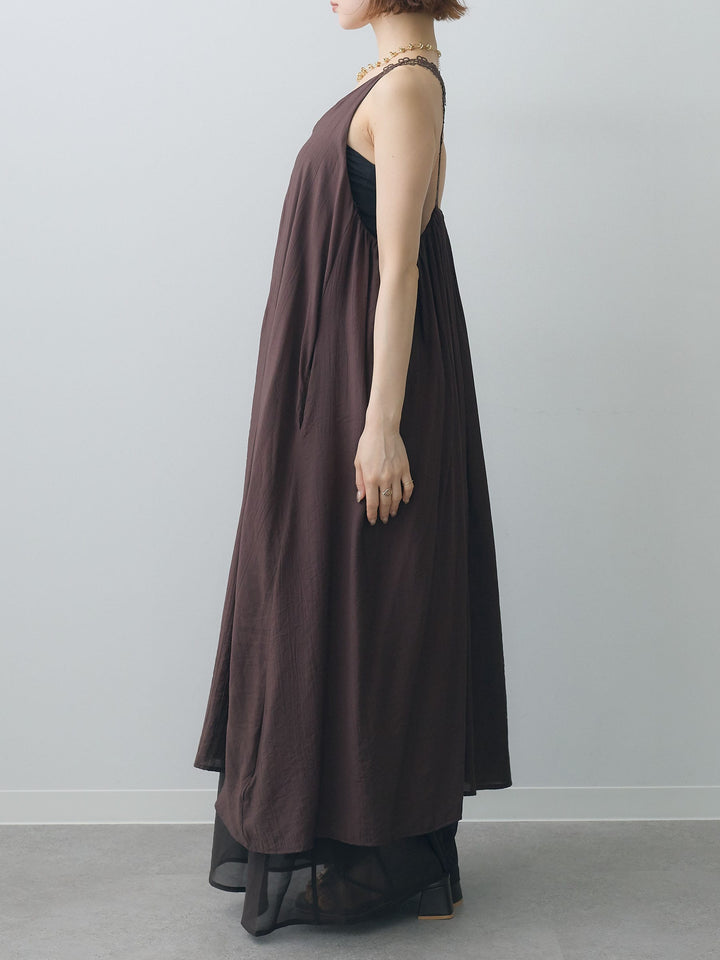 [予約]バックレースレイヤードノースリワンピース/brown