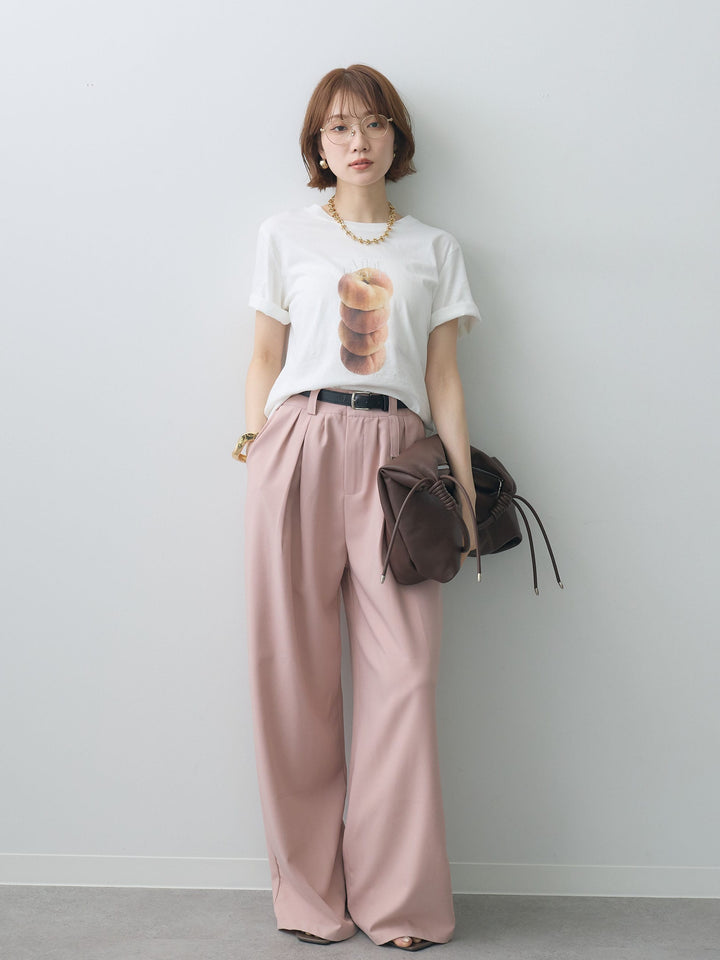 [SET]ピーチフォトTEE+ベルト付キーホルダーモチーフワイドパンツ(2set)