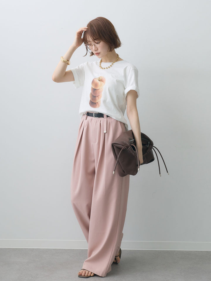 [SET]ピーチフォトTEE+ベルト付キーホルダーモチーフワイドパンツ(2set)