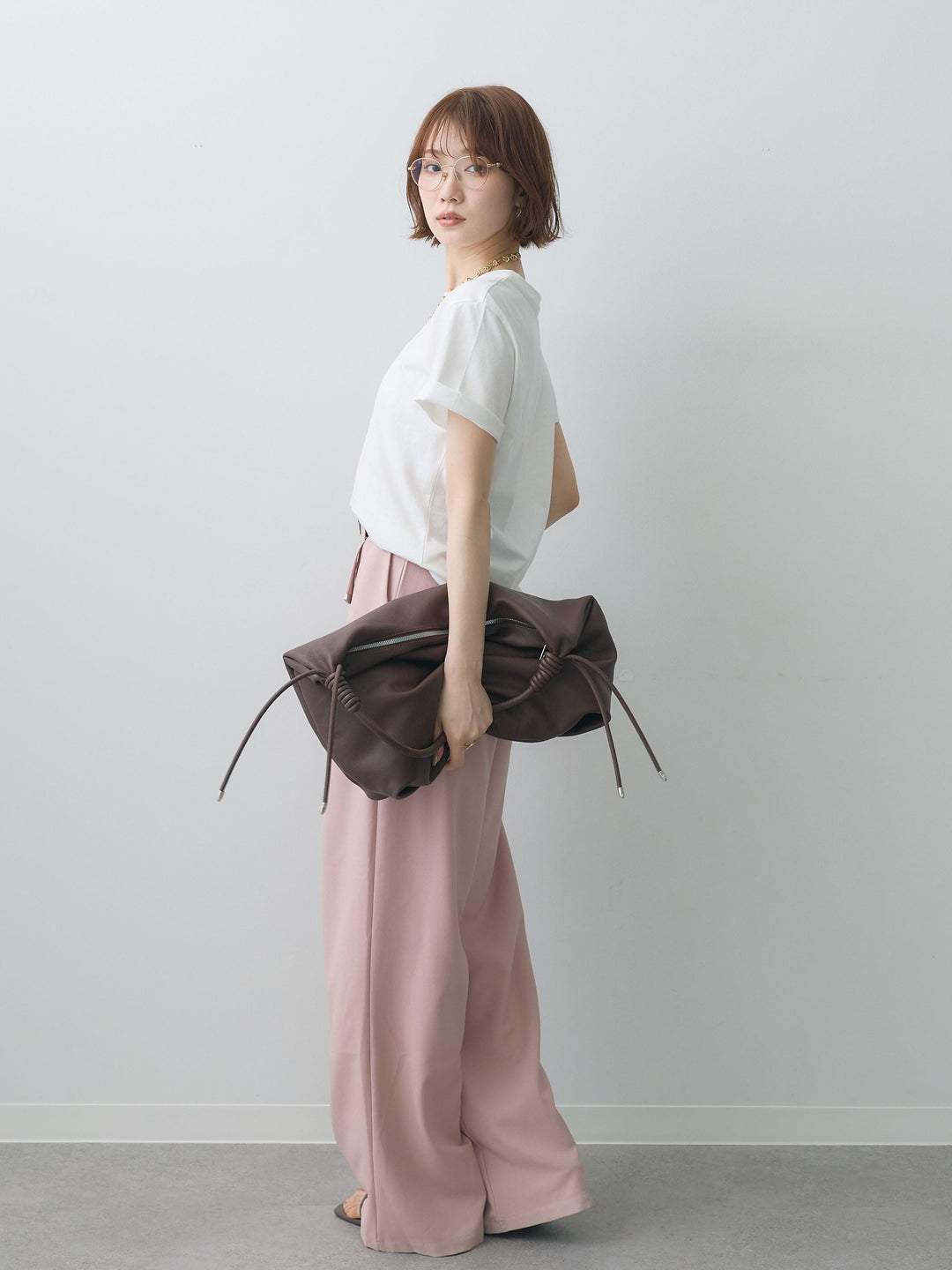 [SET]ピーチフォトTEE+ベルト付キーホルダーモチーフワイドパンツ(2set)