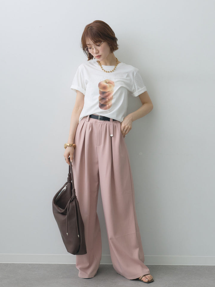 [SET]ピーチフォトTEE+ベルト付キーホルダーモチーフワイドパンツ(2set)