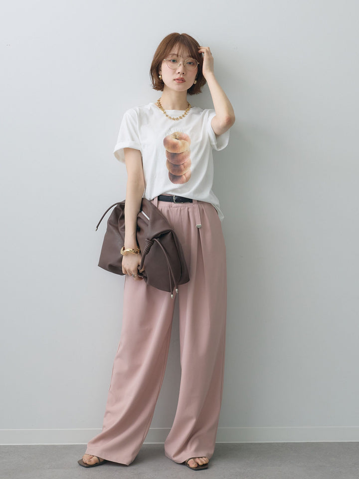 [SET]ピーチフォトTEE+ベルト付キーホルダーモチーフワイドパンツ(2set)