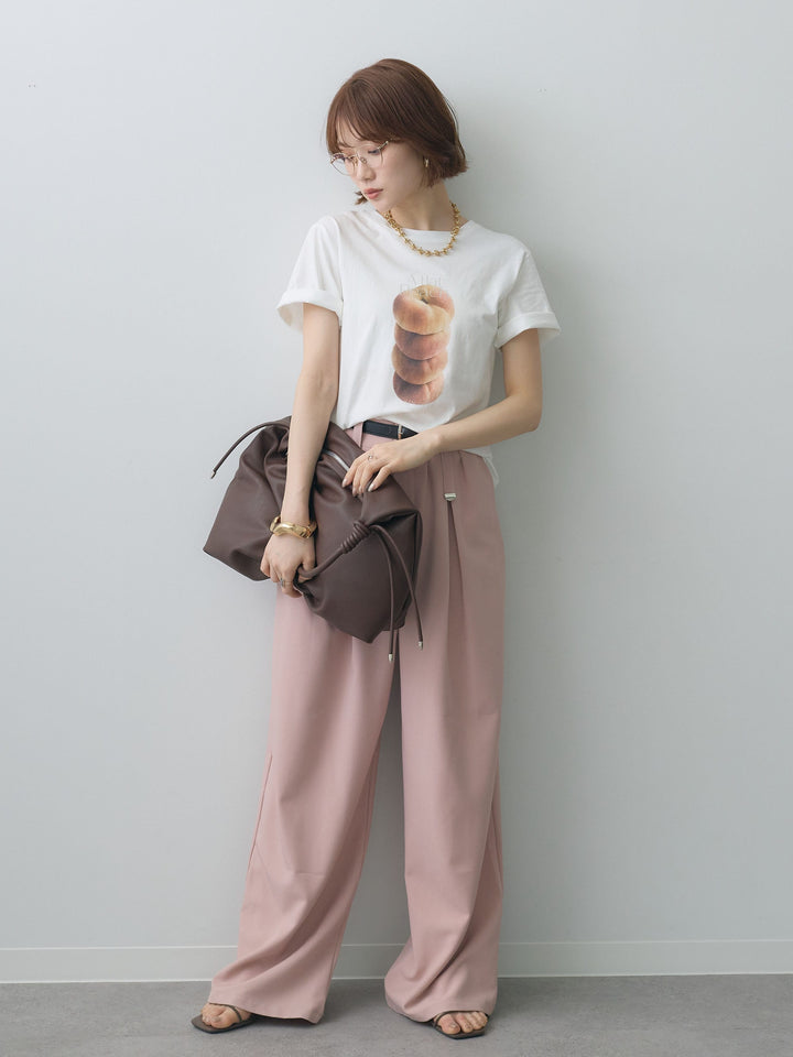 [SET]ピーチフォトTEE+ベルト付キーホルダーモチーフワイドパンツ(2set)