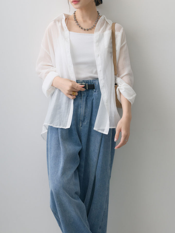 [SET]バックツイストシアーオーバーシャツ+カップ付きバッククロスキャミソール(2set)