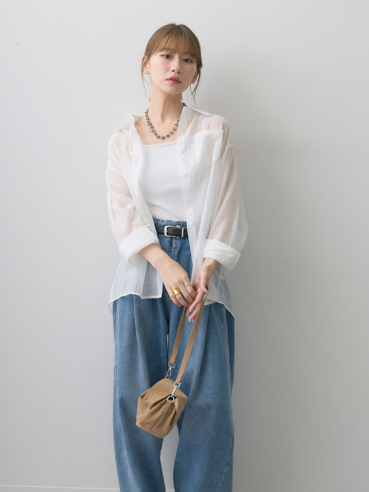 [SET]バックツイストシアーオーバーシャツ+カップ付きバッククロスキャミソール(2set)