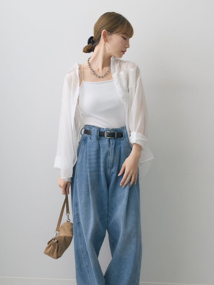 [SET]バックツイストシアーオーバーシャツ+カップ付きバッククロスキャミソール(2set)