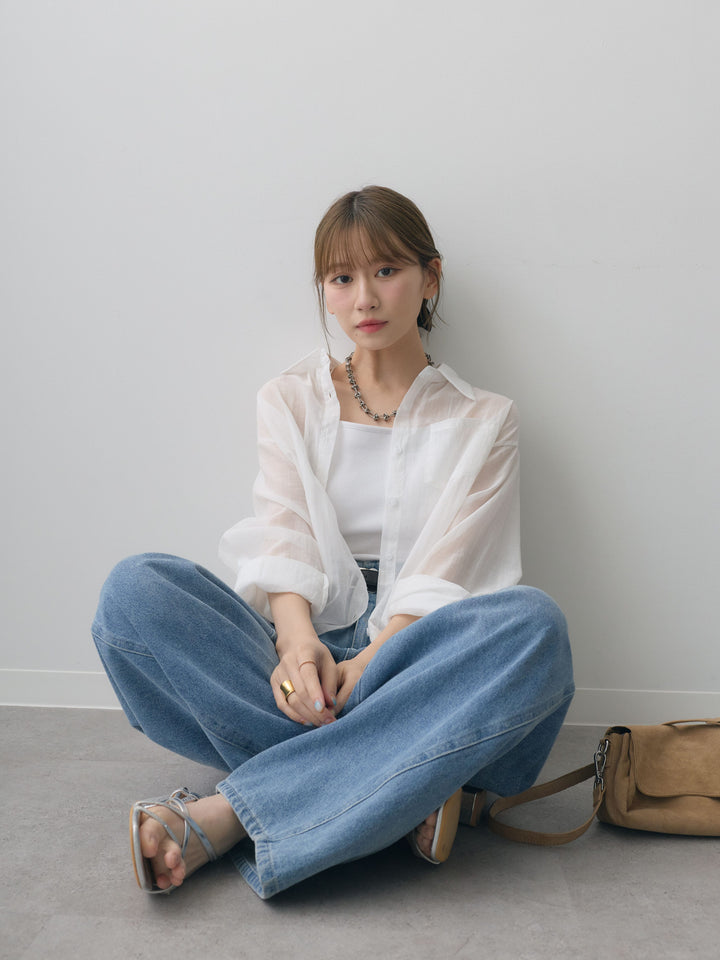 [SET]バックツイストシアーオーバーシャツ+カップ付きバッククロスキャミソール(2set)