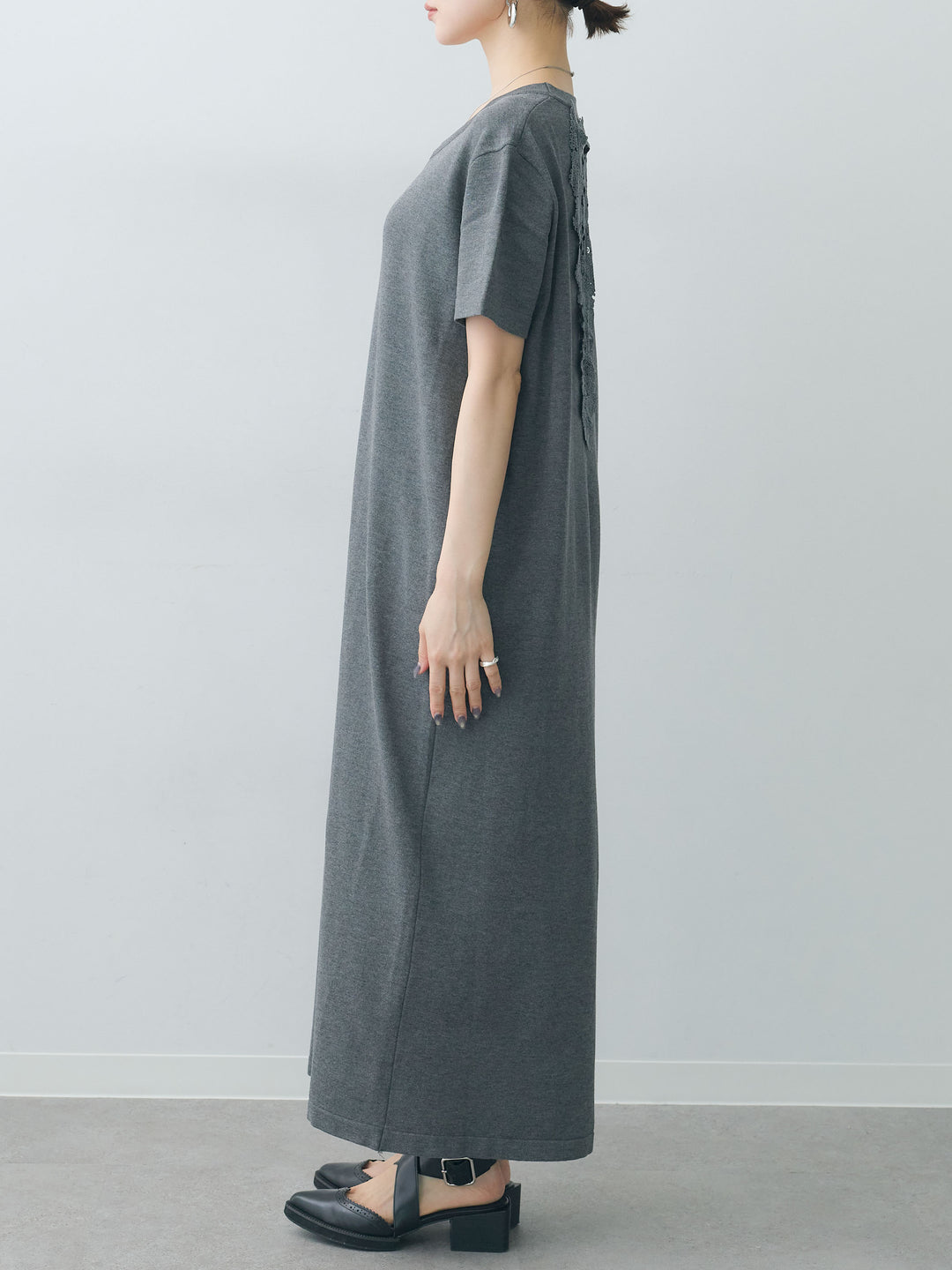 [予約]バックレースストレッチTEEワンピース/charcoal