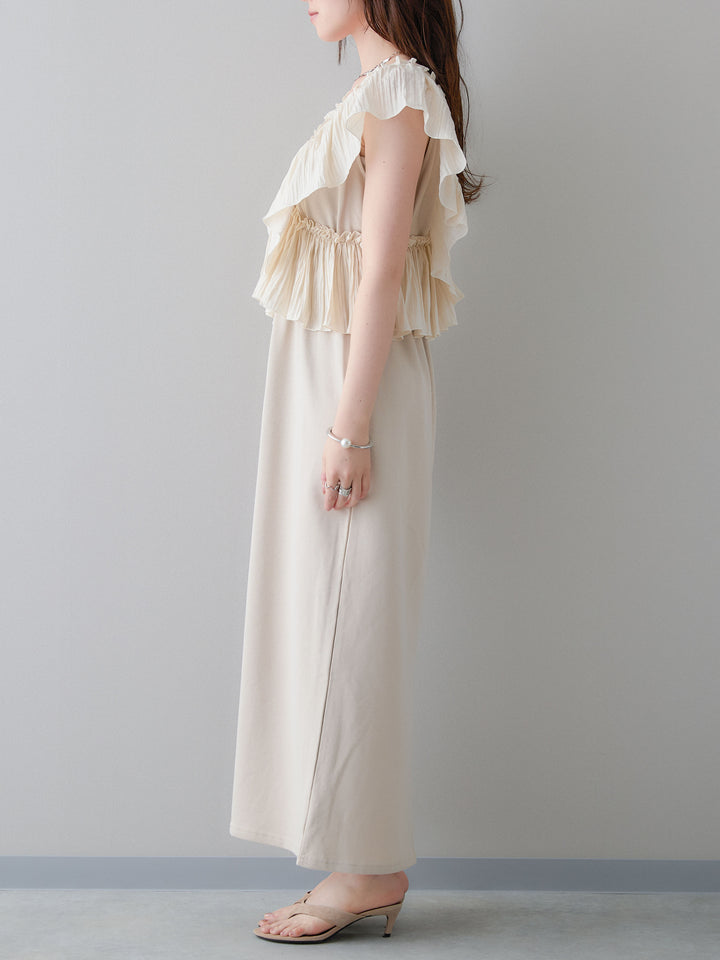 [予約]マルチWAYフリルスウェットワンピース/beige