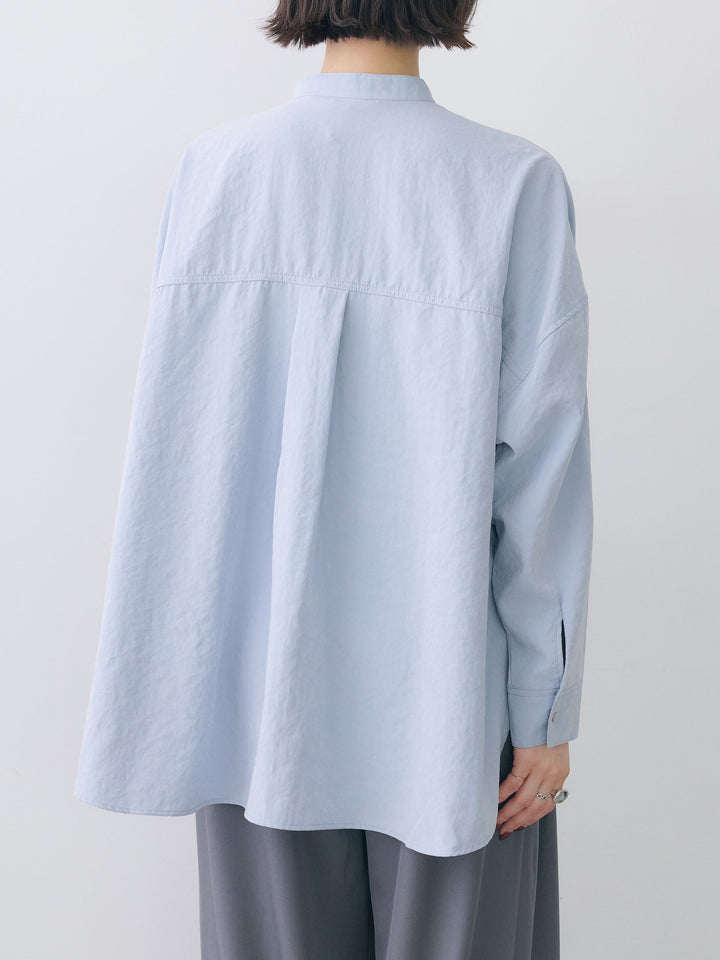 [予約]ピーチスウェードノーカラーオーバーシャツ/bluegray
