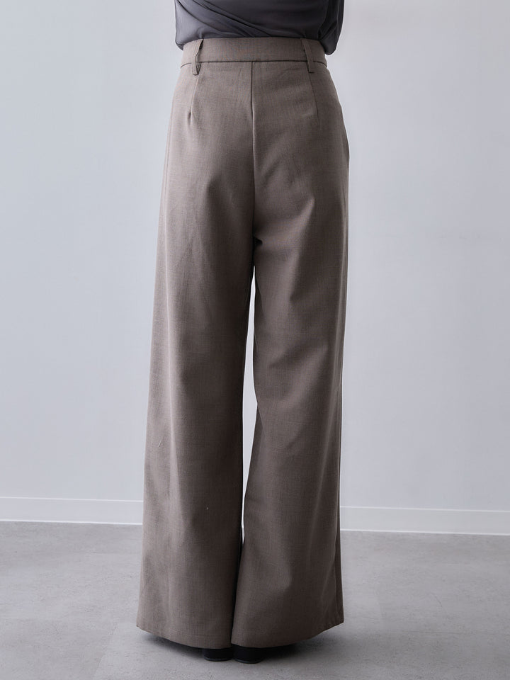 [予約]ベルトデザインツータックドレープワイドパンツ/brown