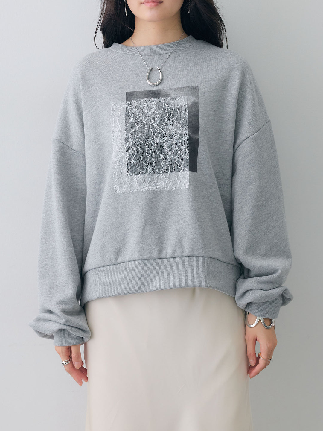[予約]レースドッキングスウェットプルオーバー/mokugray
