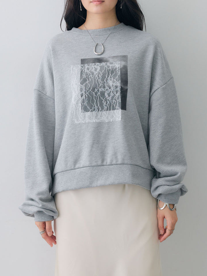 [予約]レースドッキングスウェットプルオーバー/mokugray