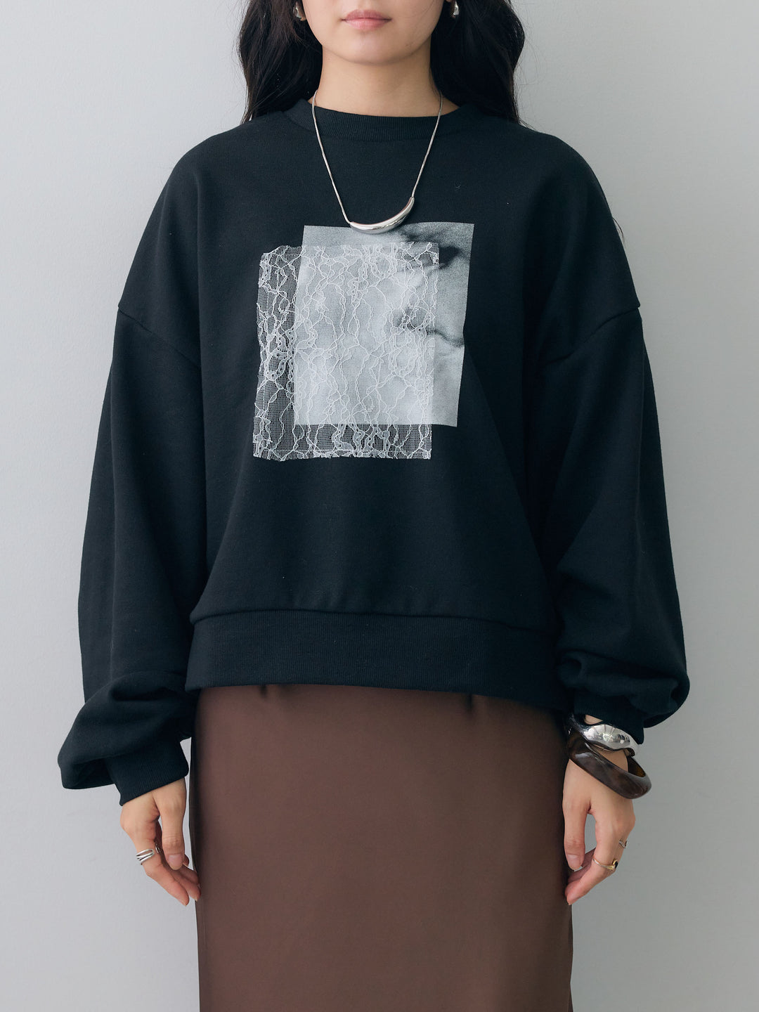 [予約]レースドッキングスウェットプルオーバー/black