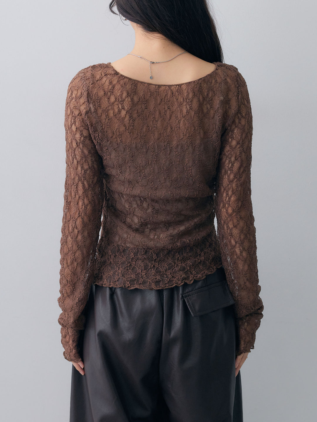 [予約]メッシュレースバイカラートップス/brown