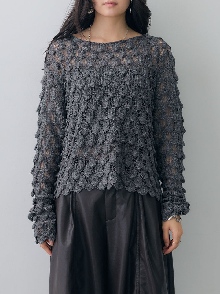 [予約]テクスチャードスカラップニットトップス/chacoal