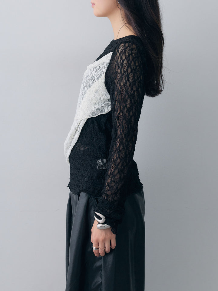 [予約]メッシュレースバイカラートップス/gray