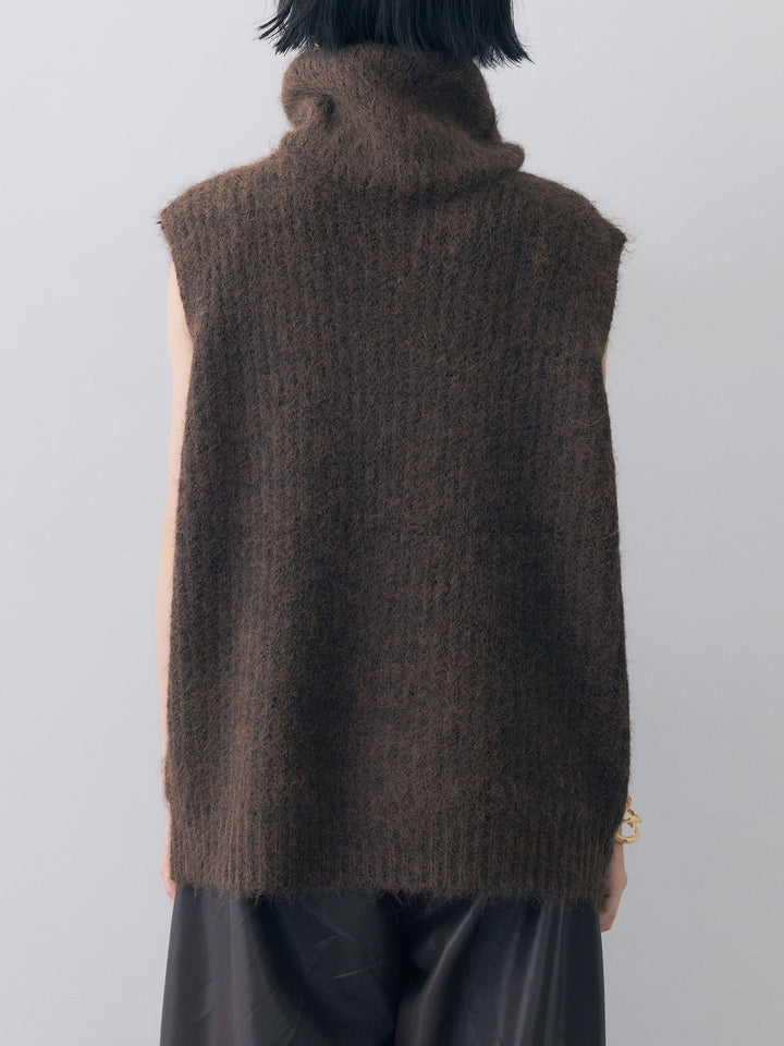 [予約]ハイネックシャギーオーバーニットベスト/brown