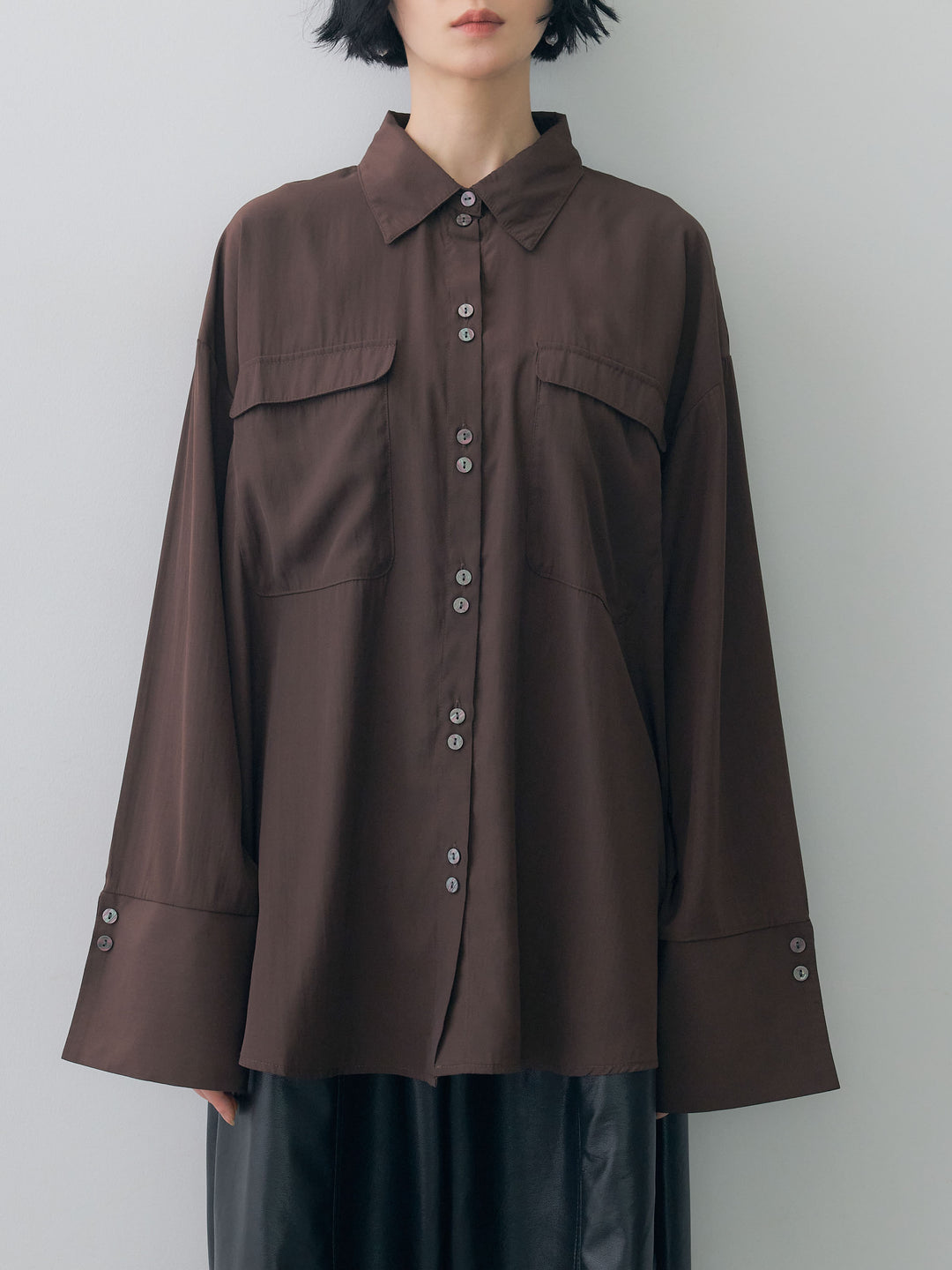 [予約]ドレープダブルポケットオーバーシャツ/brown