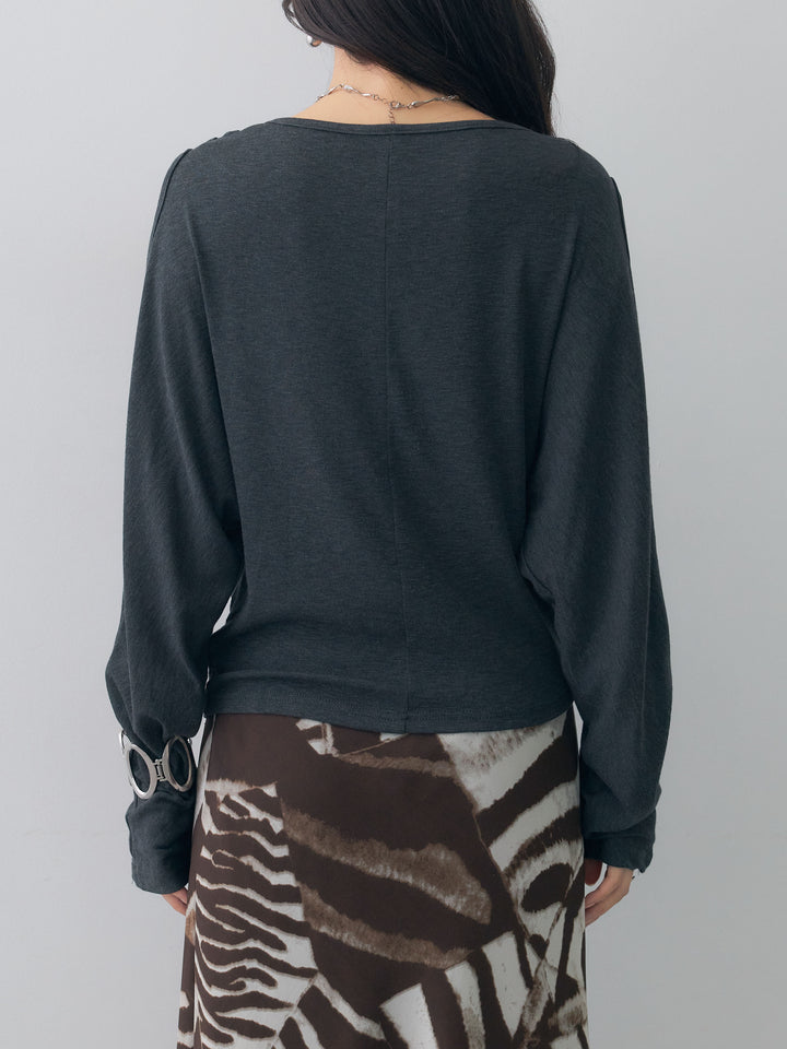 [予約]ショルダーオープンドレープネックカットソー/darkgray