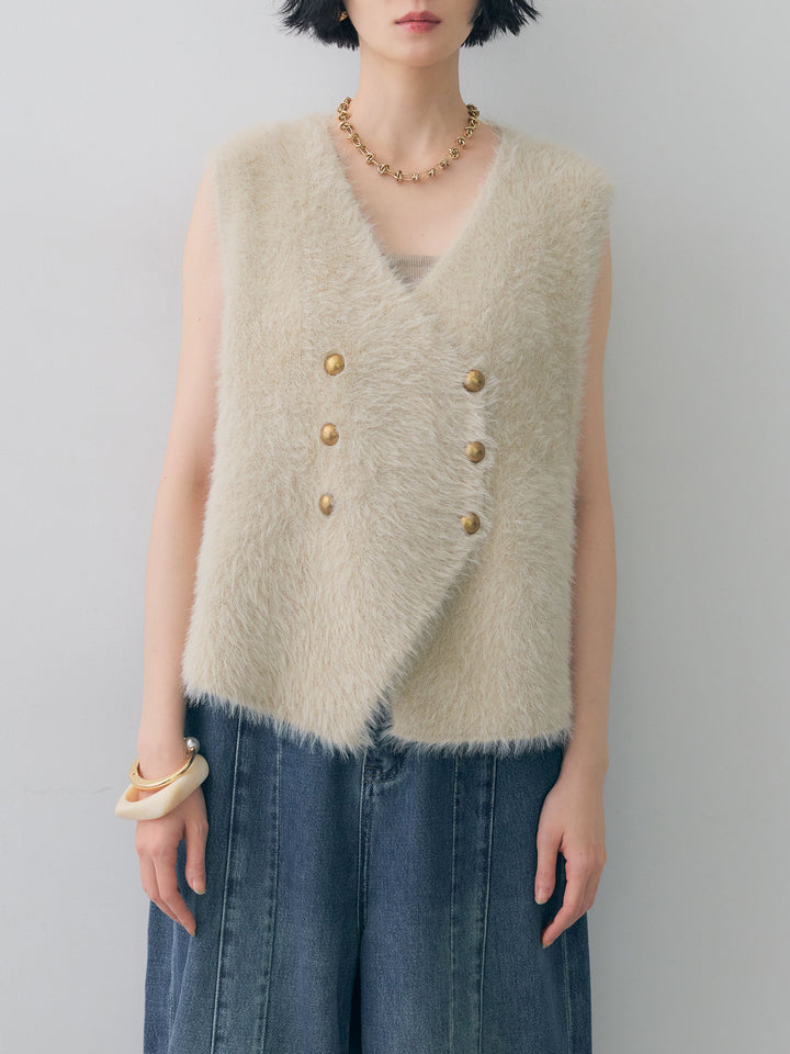 [予約]ゴールドボタンシャギーニットベスト/beige
