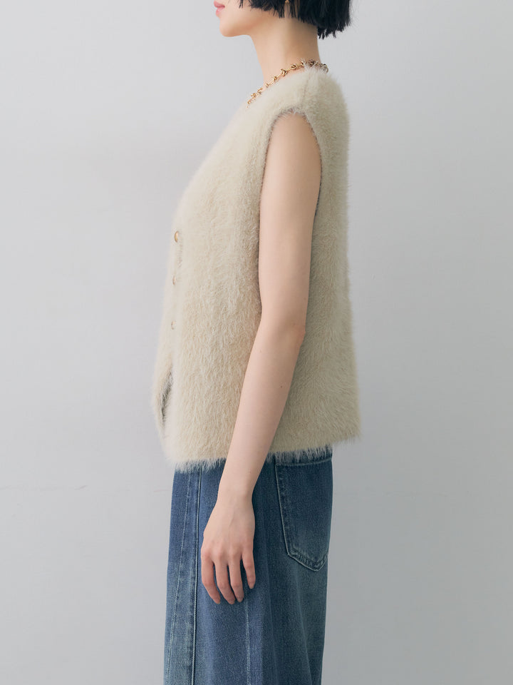 [予約]ゴールドボタンシャギーニットベスト/beige
