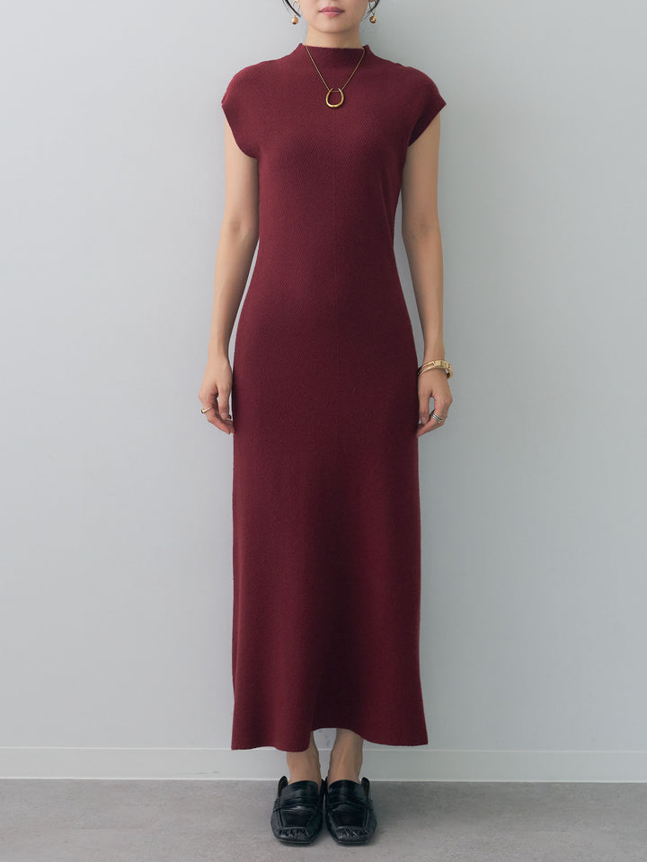 [予約]ボトルネックスリムシェイプフレンチニットワンピース/red