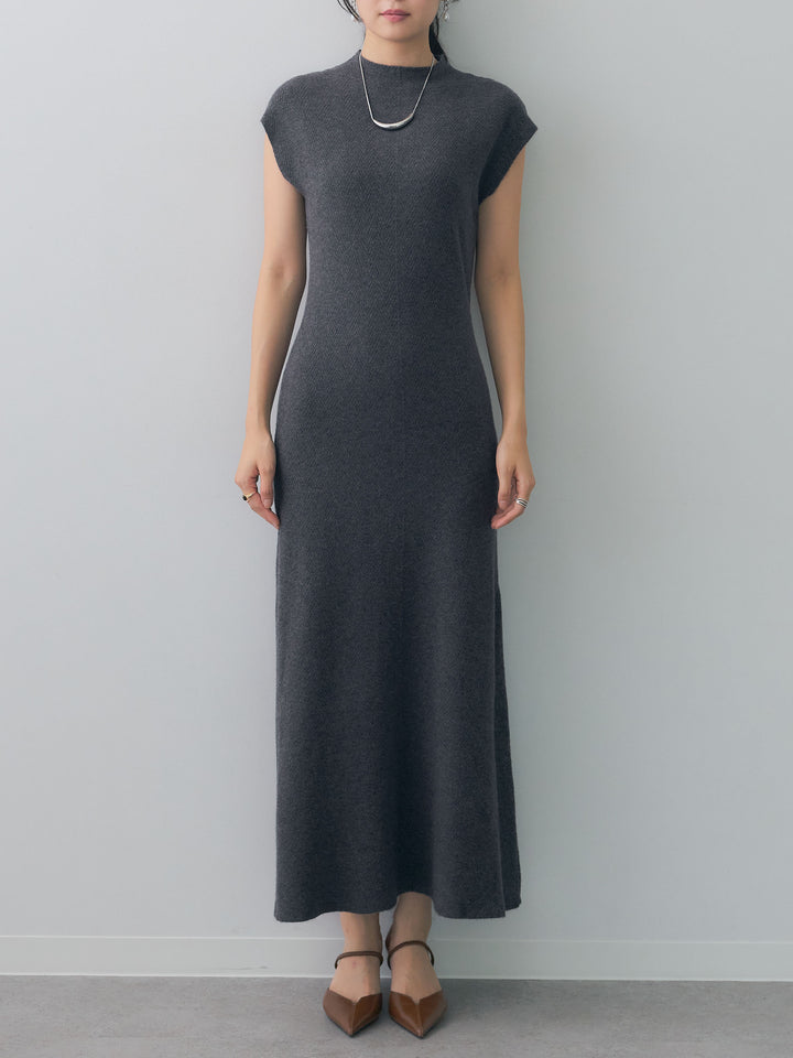[予約]ボトルネックスリムシェイプフレンチニットワンピース/gray