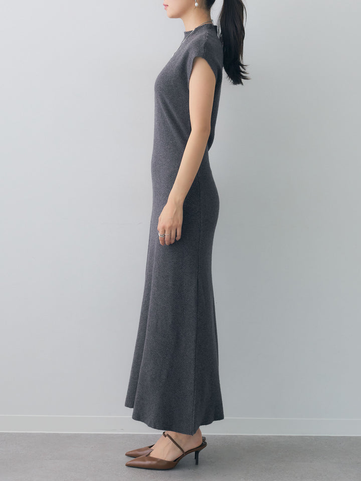 [予約]ボトルネックスリムシェイプフレンチニットワンピース/gray