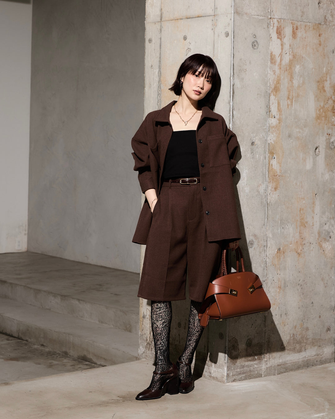 [予約]起毛ツイルハーフパンツ/brown