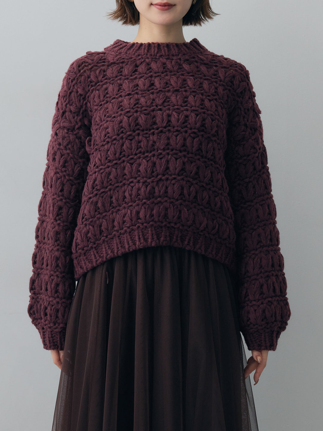 [予約]ループクロップニットトップス/bordeaux