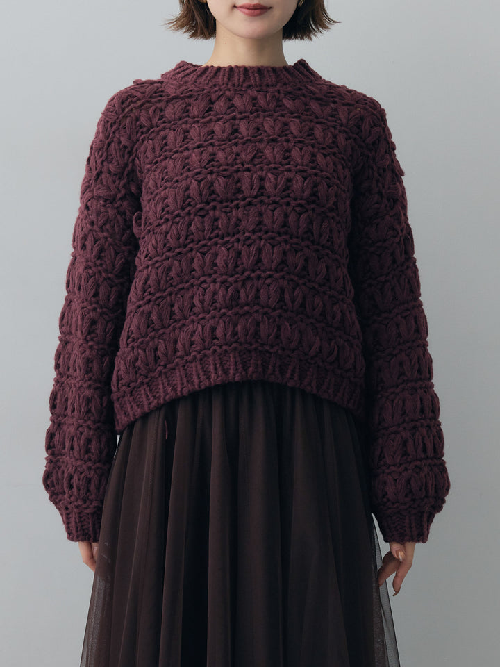[予約]ループクロップニットトップス/bordeaux