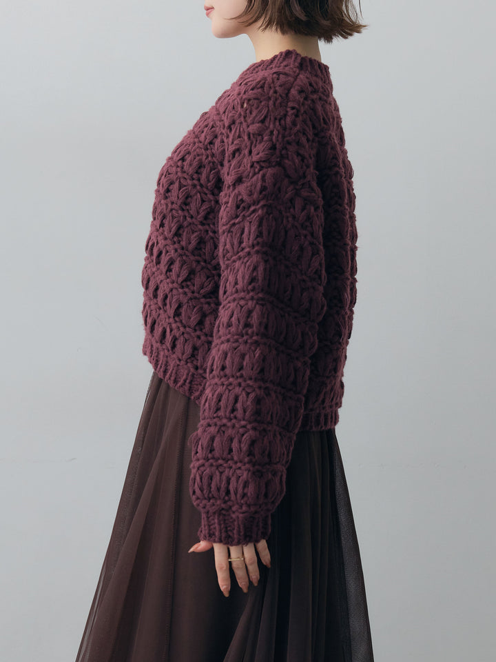 [予約]ループクロップニットトップス/bordeaux