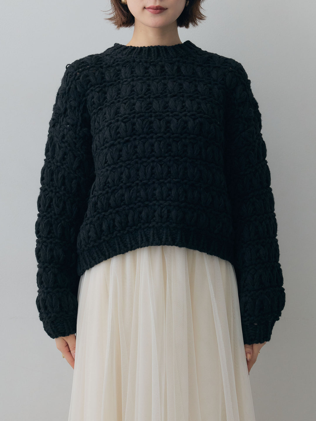 [予約]ループクロップニットトップス/black