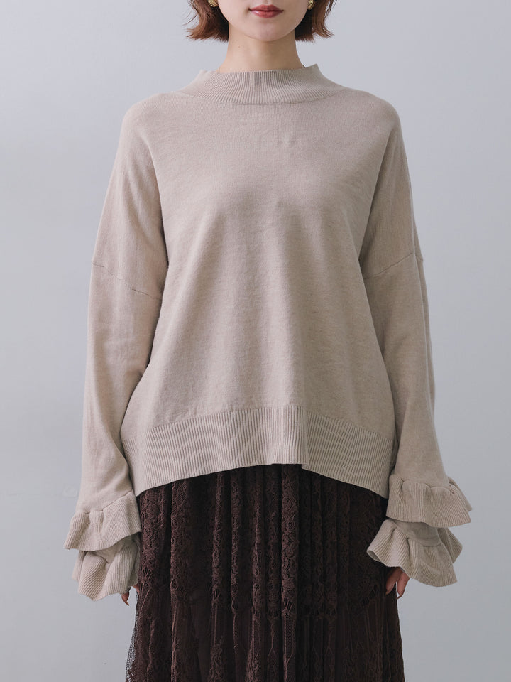 [予約]フリルスリーブニットトップス/beige