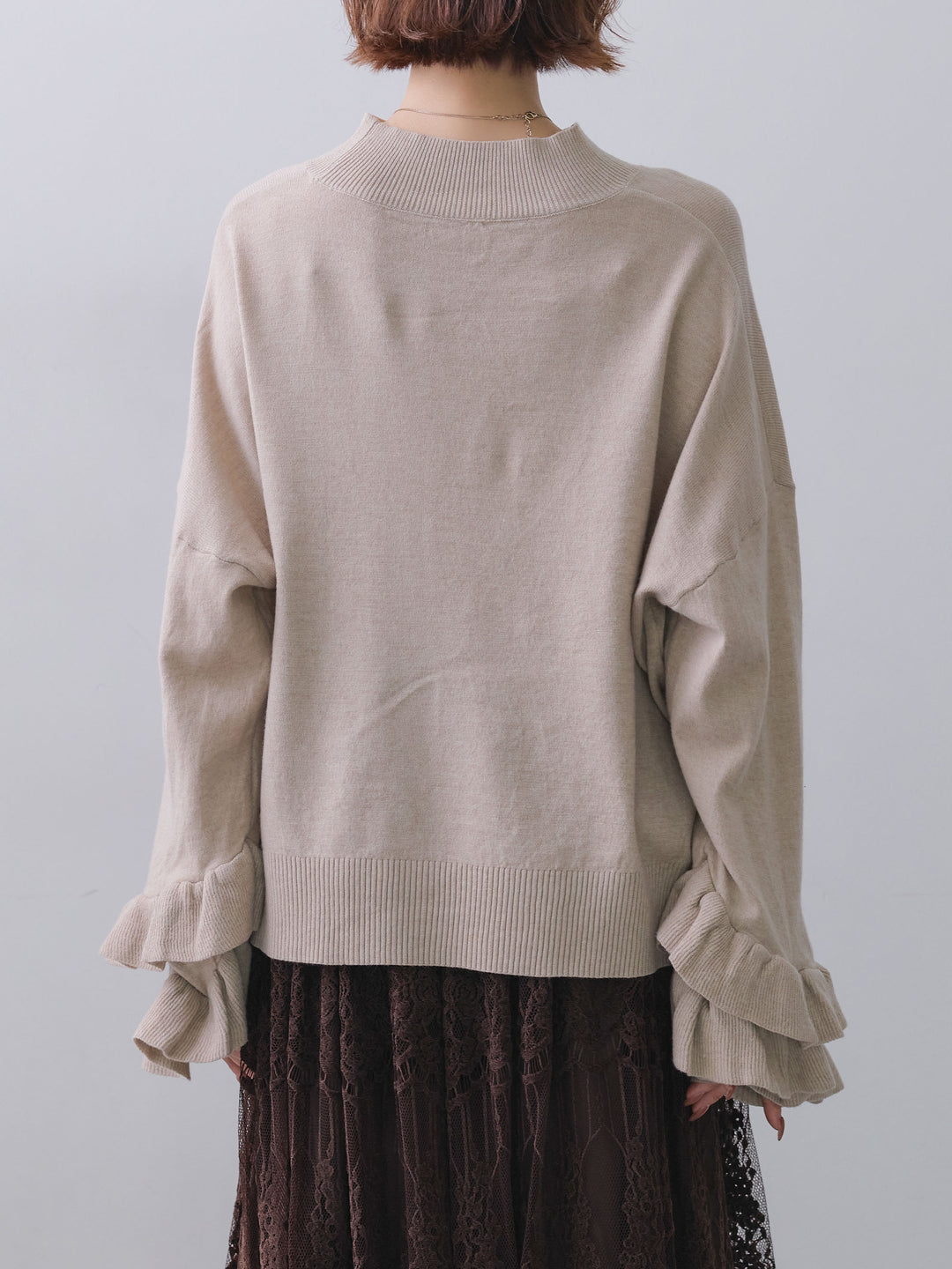 [予約]フリルスリーブニットトップス/beige