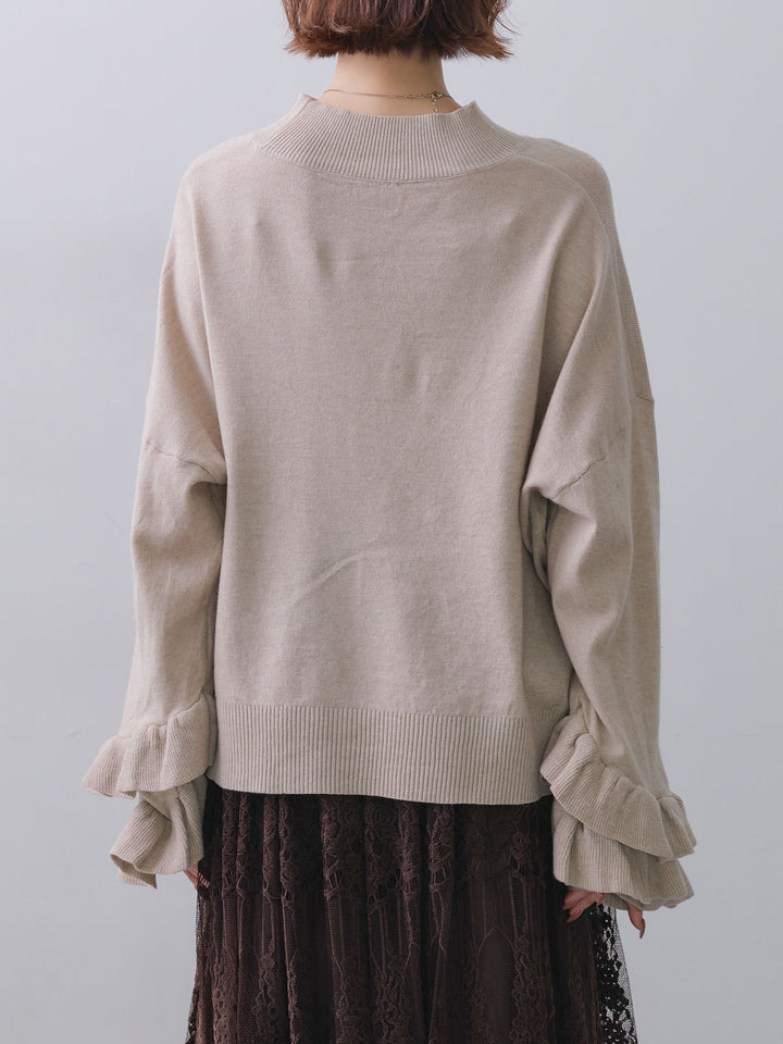 [予約]フリルスリーブニットトップス/beige