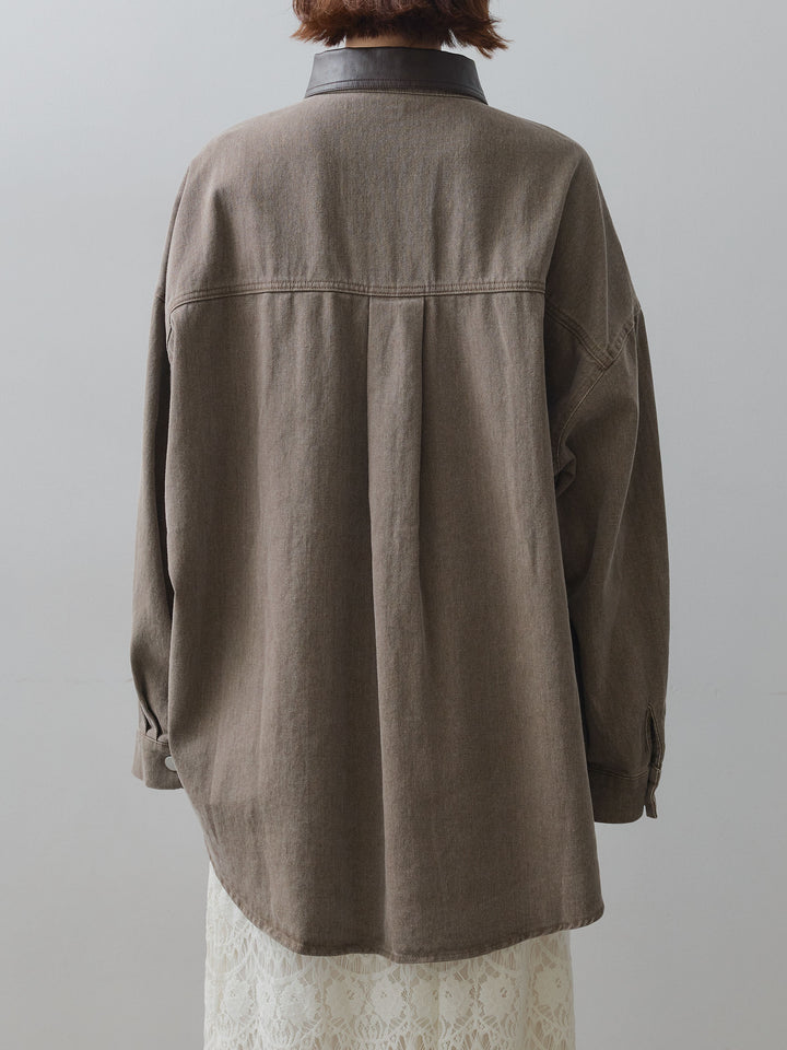 [予約]レザーカラーデザインポケットオーバーシャツ/brown