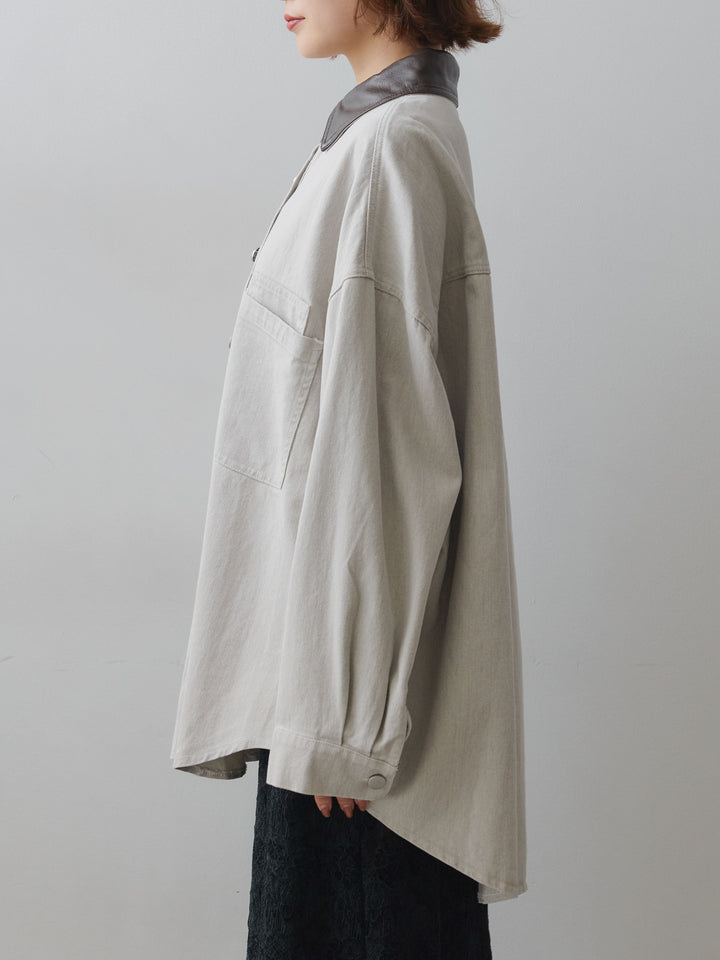 [予約]レザーカラーデザインポケットオーバーシャツ/white