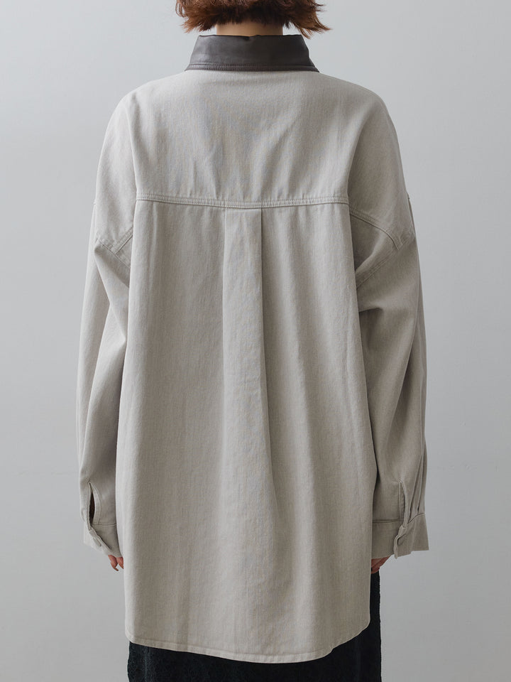 [予約]レザーカラーデザインポケットオーバーシャツ/white