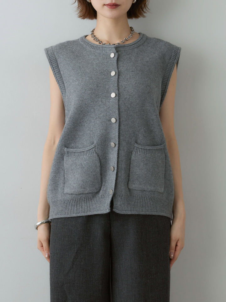 [予約]シルバーボタンニットベスト/gray