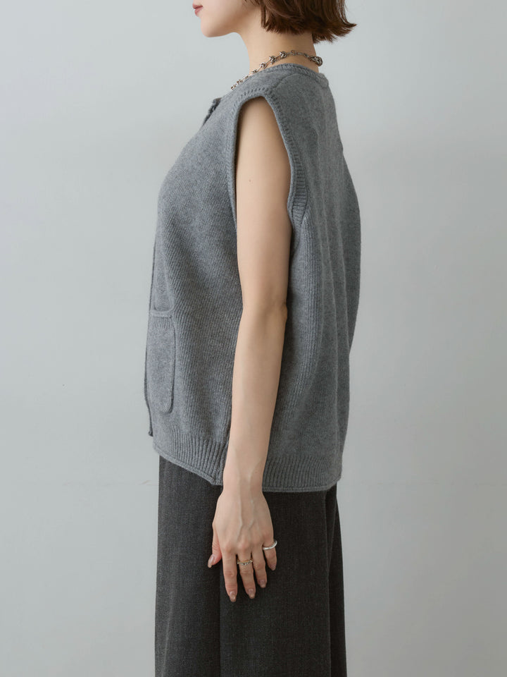 [予約]シルバーボタンニットベスト/gray
