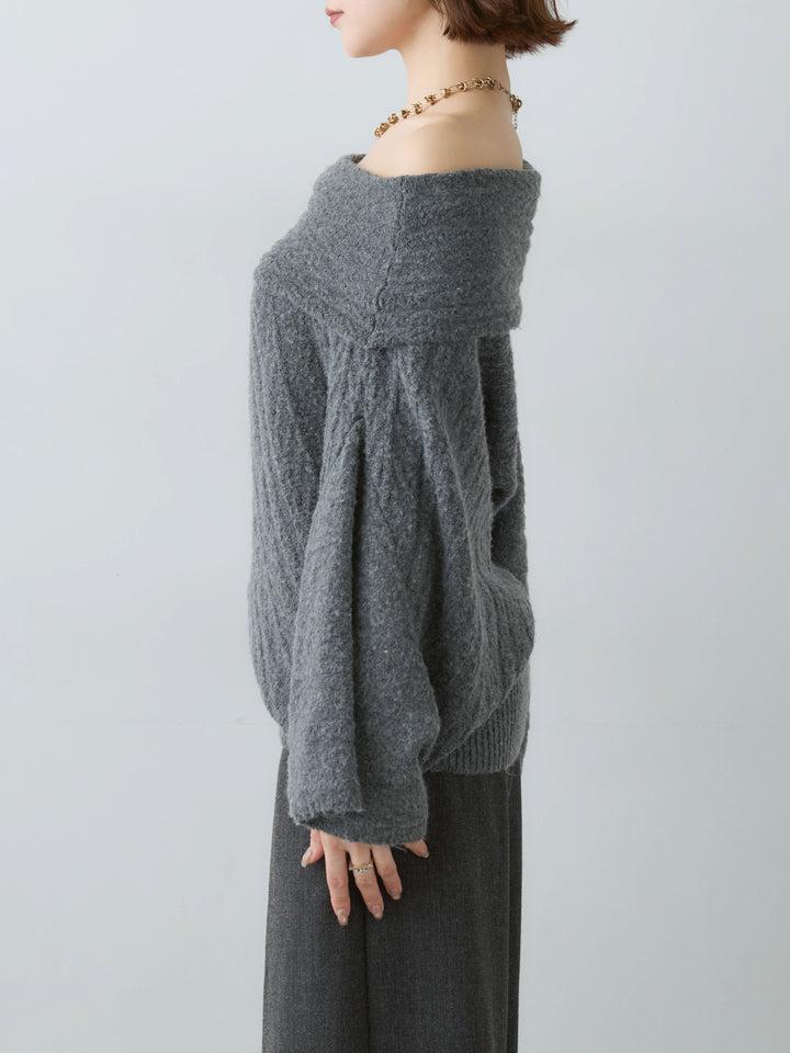 [予約]アシメデザインオフショルニットトップス/gray