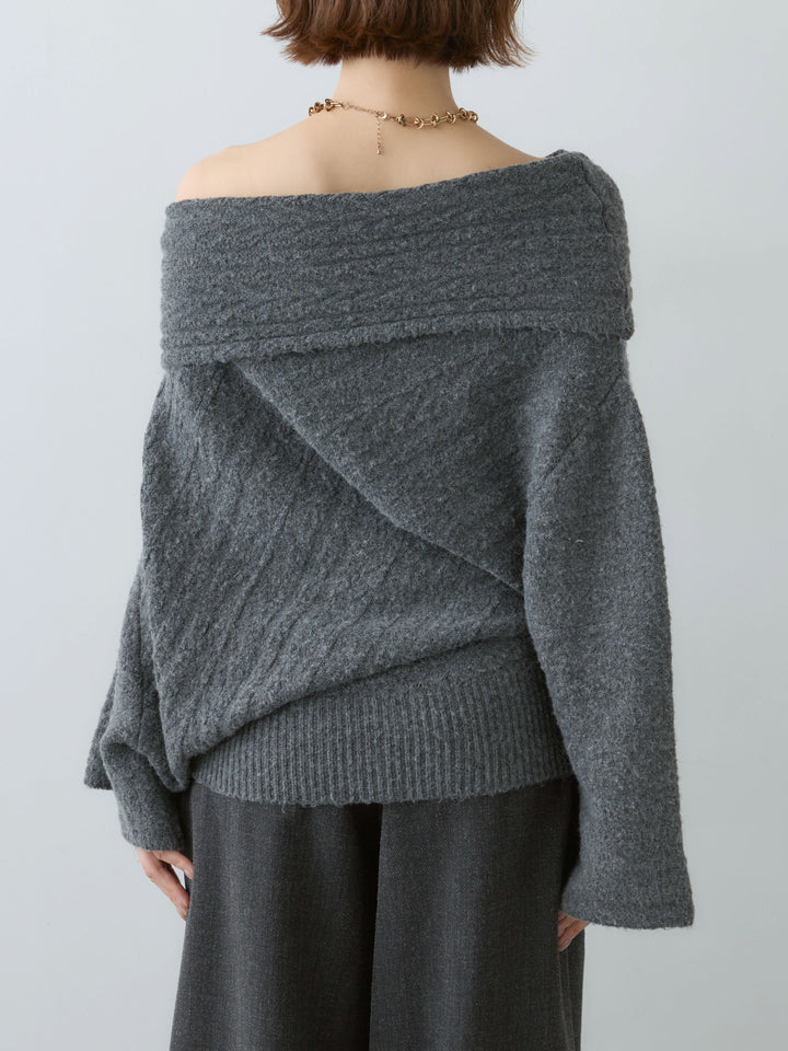 [予約]アシメデザインオフショルニットトップス/gray