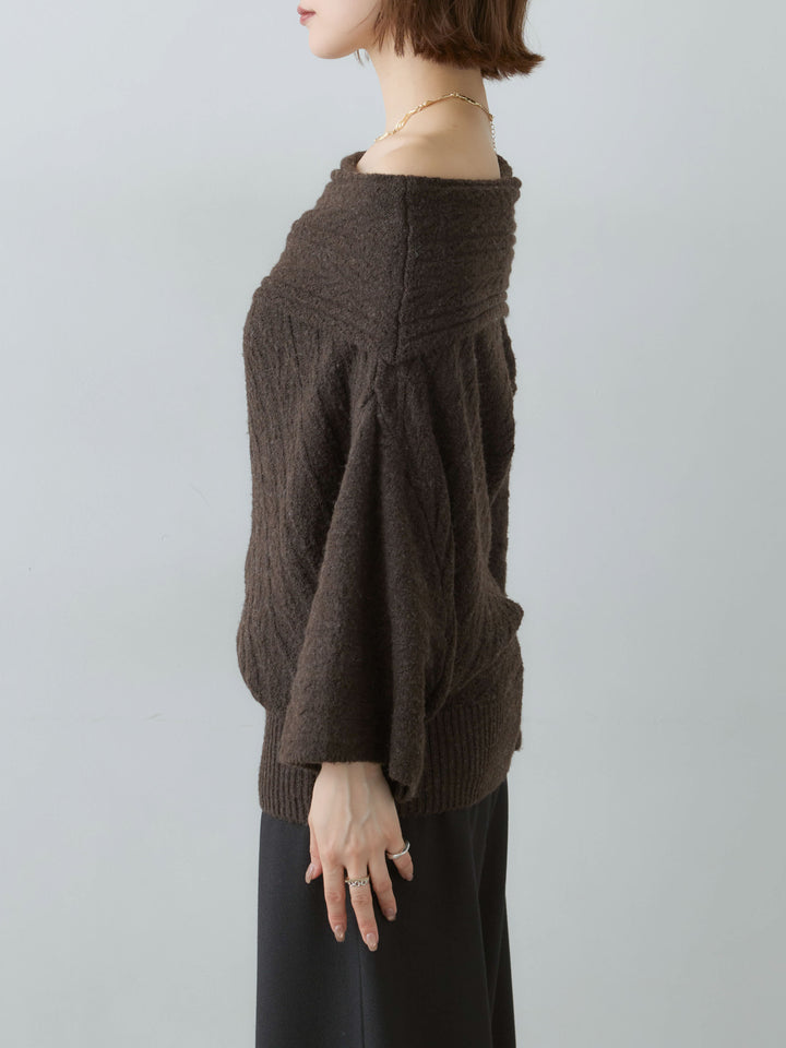 [予約]アシメデザインオフショルニットトップス/brown